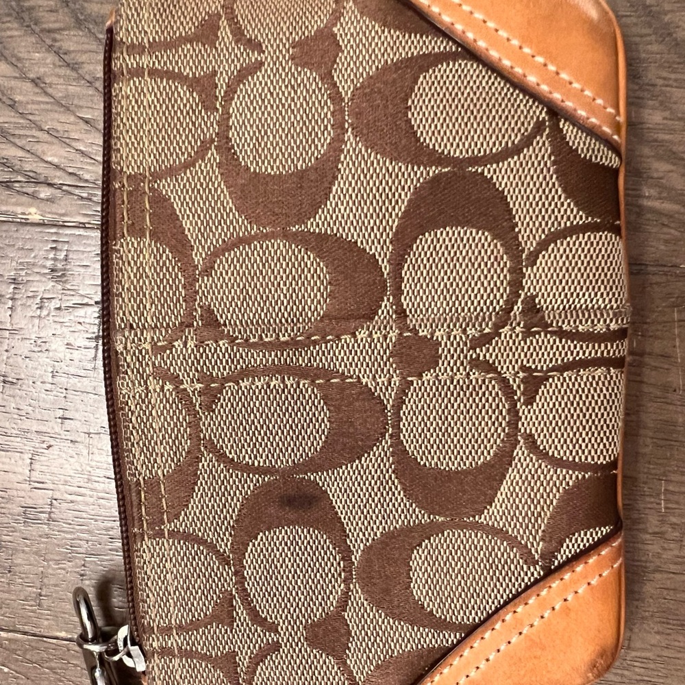 Coach Monogram Canvas Wristlet in Brown and Tan